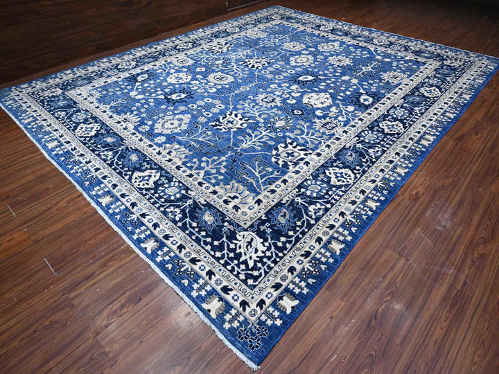 11'10" x 14'5" New Hand Knotted Blue Wool Rectangle Oriental Rug - MOA10289177