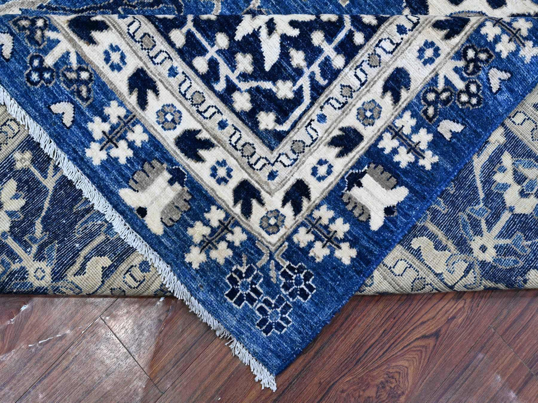 11'10" x 14'5" New Hand Knotted Blue Wool Rectangle Oriental Rug - MOA10289177