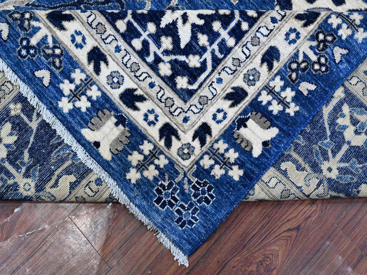 11'10" x 14'5" New Hand Knotted Blue Wool Rectangle Oriental Rug - MOA10289177