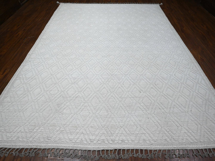 9'1" x 12'1" New Hand Knotted Ivory Wool Rectangle Oriental Rug - MOA10289180