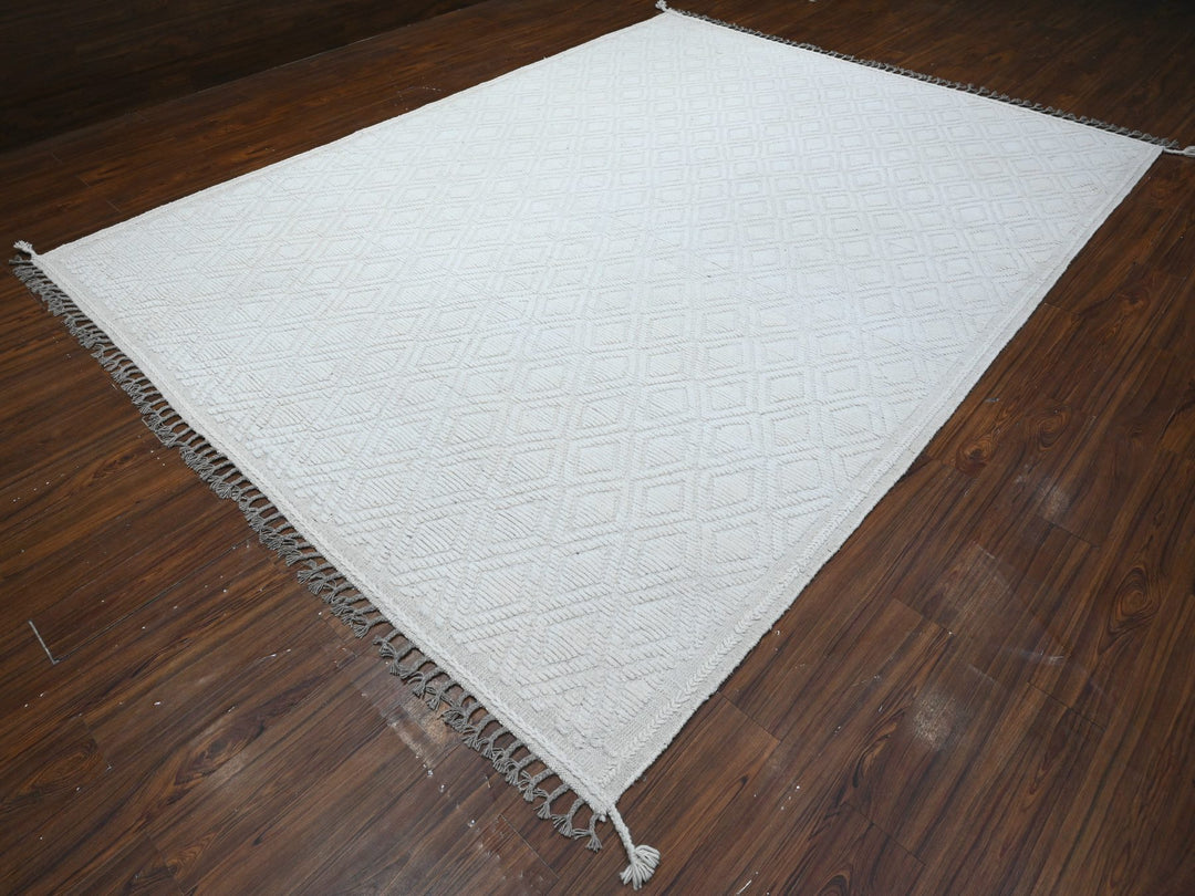9'1" x 12'1" New Hand Knotted Ivory Wool Rectangle Oriental Rug - MOA10289180