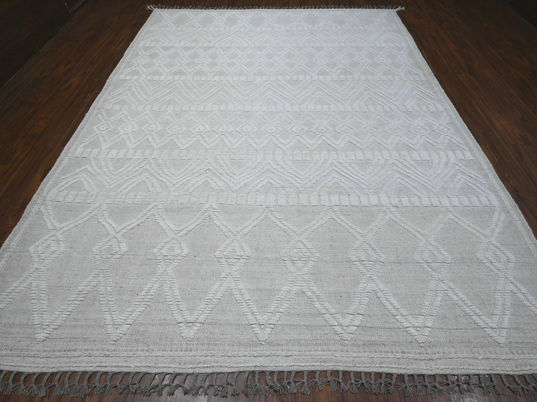 8'11" x 12'3" New Hand Knotted Ivory Wool Rectangle Oriental Rug - MOA10289187