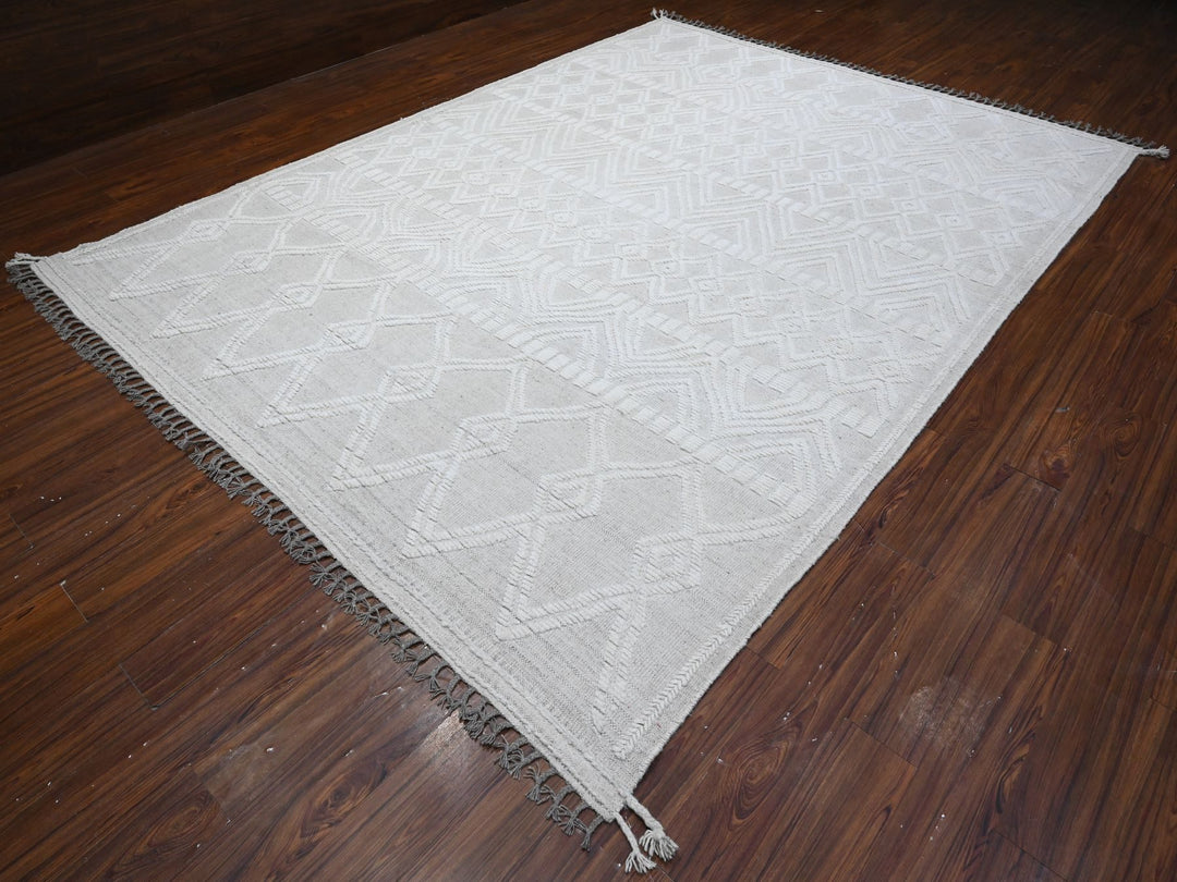 8'11" x 12'3" New Hand Knotted Ivory Wool Rectangle Oriental Rug - MOA10289187