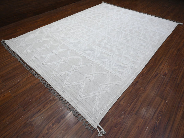 8'11" x 12'3" New Hand Knotted Ivory Wool Rectangle Oriental Rug - MOA10289187