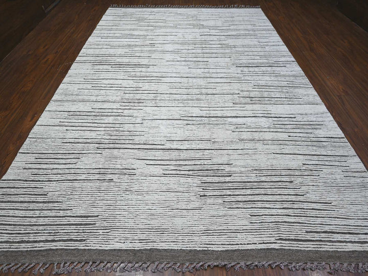 8'11" x 13'2" New Hand Knotted Ivory Wool Rectangle Oriental Rug - MOA10289190