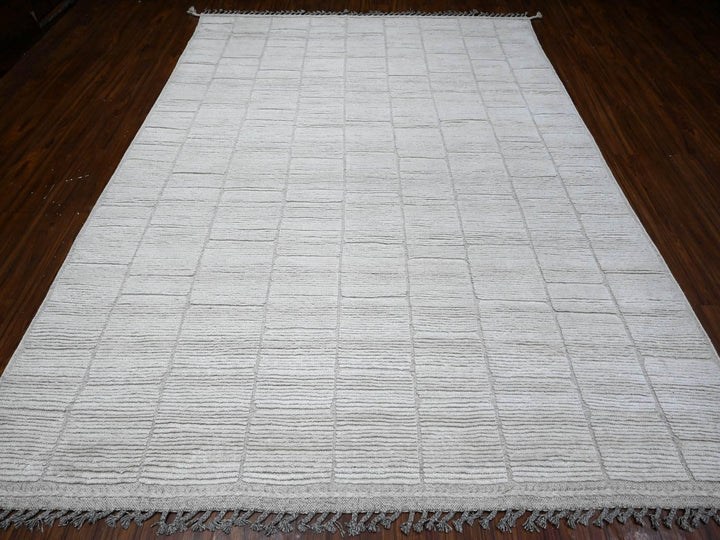 8'0" x 10'7" New Hand Knotted Ivory Wool Rectangle Oriental Rug - MOA10289191