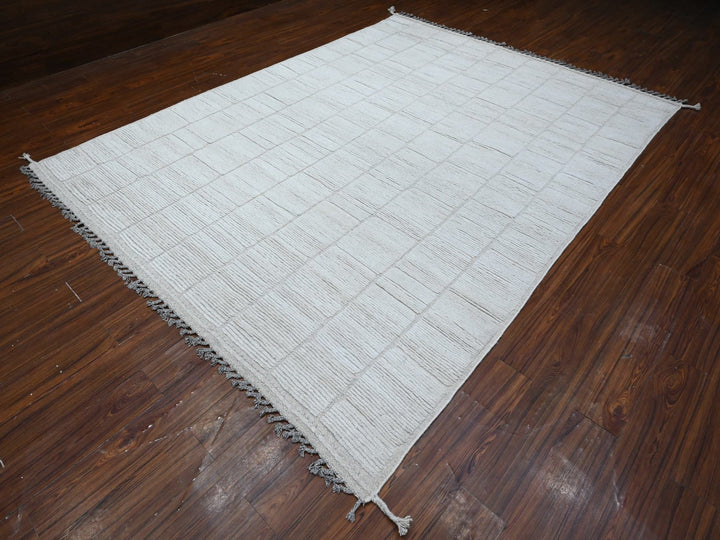 8'0" x 10'7" New Hand Knotted Ivory Wool Rectangle Oriental Rug - MOA10289191
