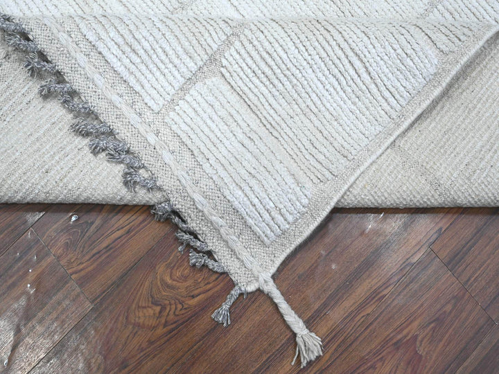 8'0" x 10'7" New Hand Knotted Ivory Wool Rectangle Oriental Rug - MOA10289191