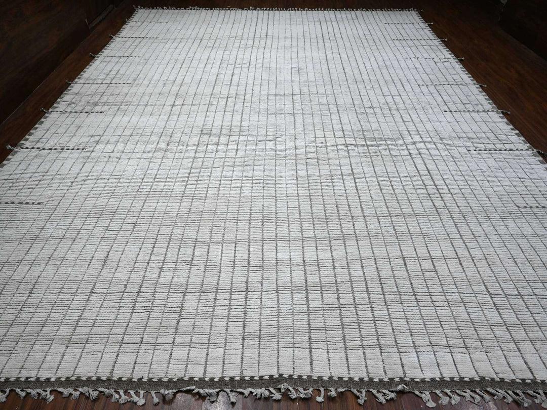 12'2" x 15'2" New Hand Knotted Ivory Wool Rectangle Oriental Rug - MOA10289192