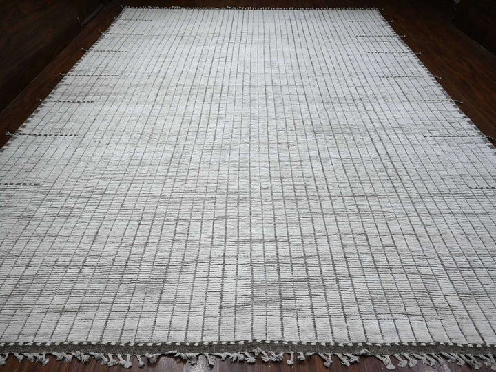 12'2" x 15'2" New Hand Knotted Ivory Wool Rectangle Oriental Rug - MOA10289192