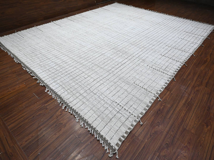 12'2" x 15'2" New Hand Knotted Ivory Wool Rectangle Oriental Rug - MOA10289192