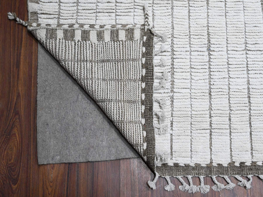 12'2" x 15'2" New Hand Knotted Ivory Wool Rectangle Oriental Rug - MOA10289192