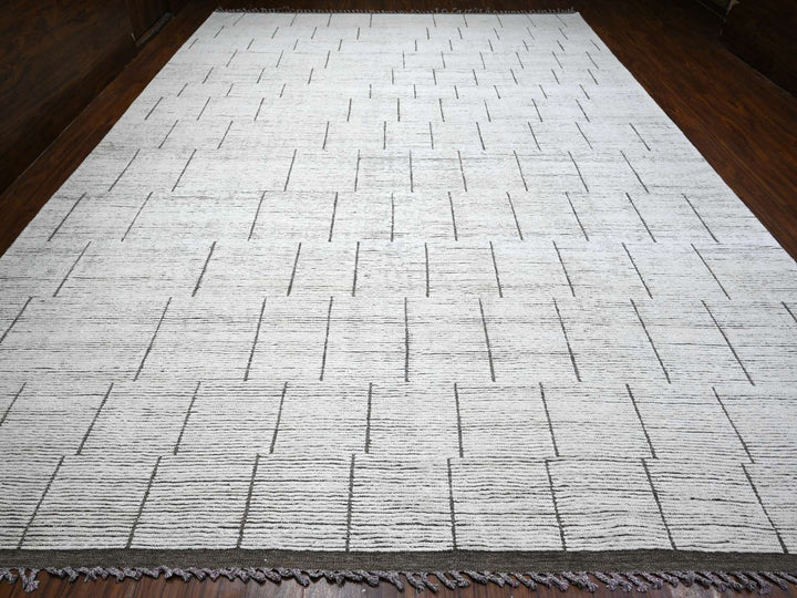 11'11" x 16'2" New Hand Knotted Ivory Wool Rectangle Oriental Rug - MOA10289193
