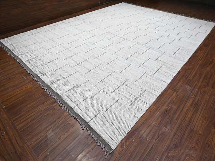 11'11" x 16'2" New Hand Knotted Ivory Wool Rectangle Oriental Rug - MOA10289193