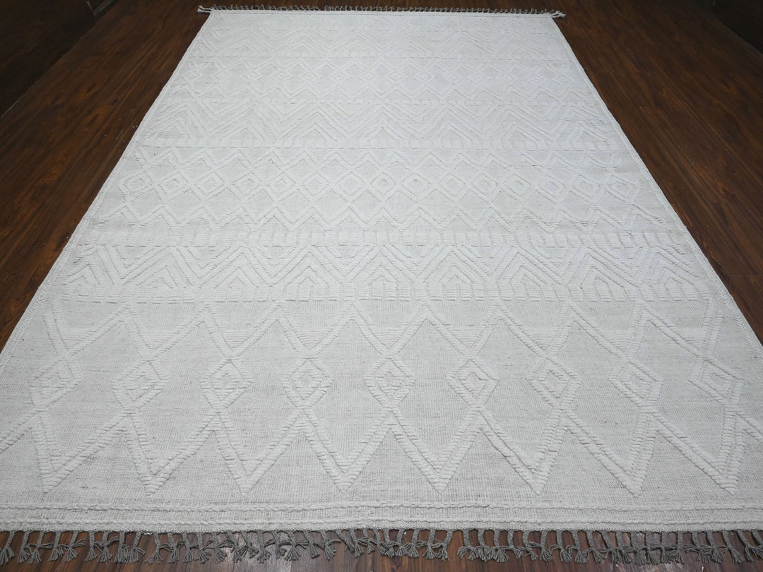 9'0" x 12'6" New Hand Knotted Ivory Wool Rectangle Oriental Rug - MOA10289195