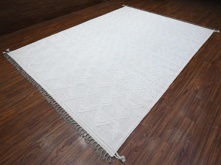 9'0" x 12'6" New Hand Knotted Ivory Wool Rectangle Oriental Rug - MOA10289195