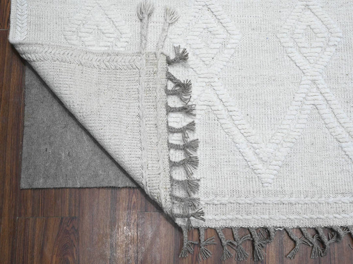 9'0" x 12'6" New Hand Knotted Ivory Wool Rectangle Oriental Rug - MOA10289195