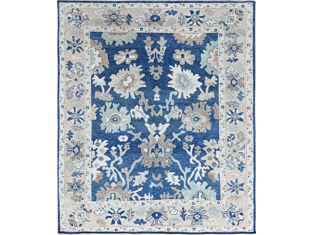8'2" x 10'1" New Hand Knotted Blue Wool Rectangle Oriental Rug - MOA102891