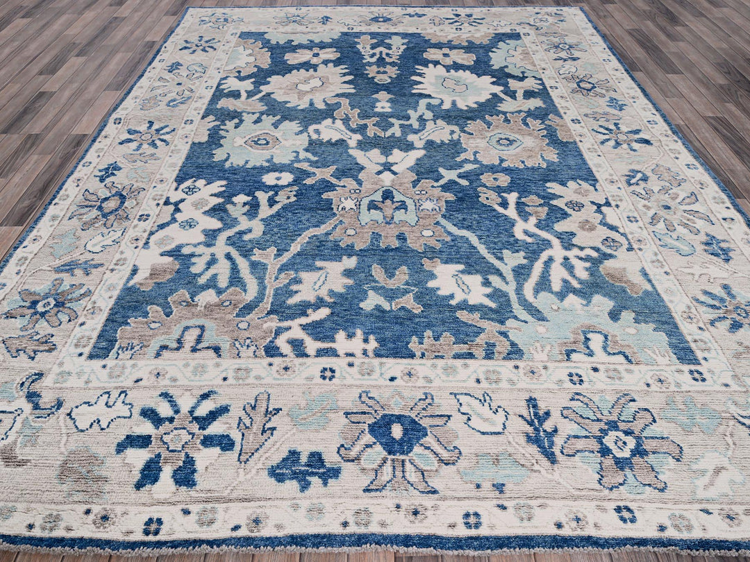 8'2" x 10'1" New Hand Knotted Blue Wool Rectangle Oriental Rug - MOA102891
