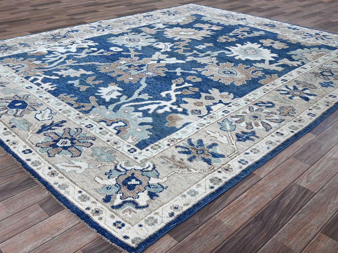 8'2" x 10'1" New Hand Knotted Blue Wool Rectangle Oriental Rug - MOA102891