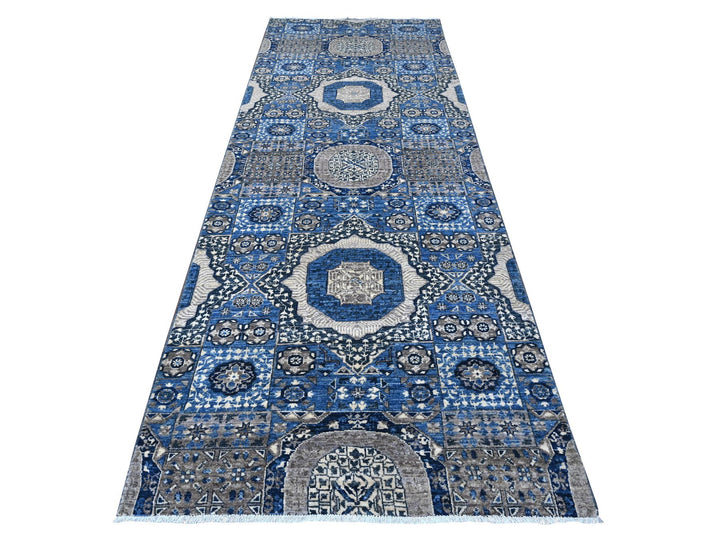 4'1" x 11'6" New Hand Knotted Blue Wool Runner Oriental Rug - MOA10289252