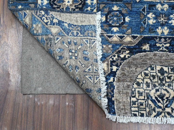 4'1" x 11'6" New Hand Knotted Blue Wool Runner Oriental Rug - MOA10289252