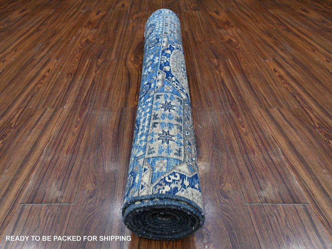 4'1" x 11'6" New Hand Knotted Blue Wool Runner Oriental Rug - MOA10289252