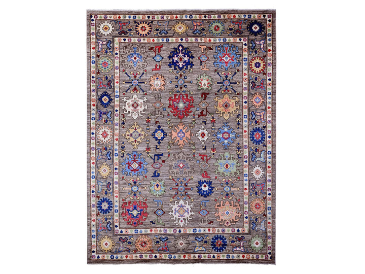 8'10" x 11'7" New Hand Knotted Grey Wool Rectangle Oriental Rug - MOA10289269