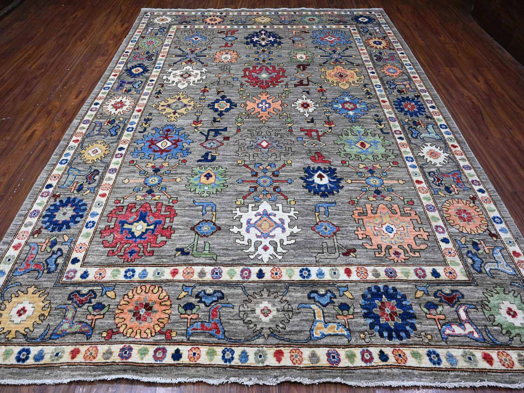 8'10" x 11'7" New Hand Knotted Grey Wool Rectangle Oriental Rug - MOA10289269