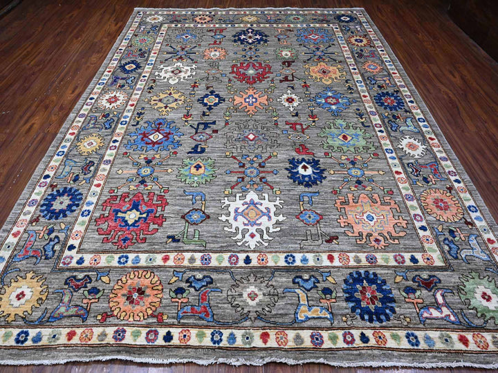 8'10" x 11'7" New Hand Knotted Grey Wool Rectangle Oriental Rug - MOA10289269