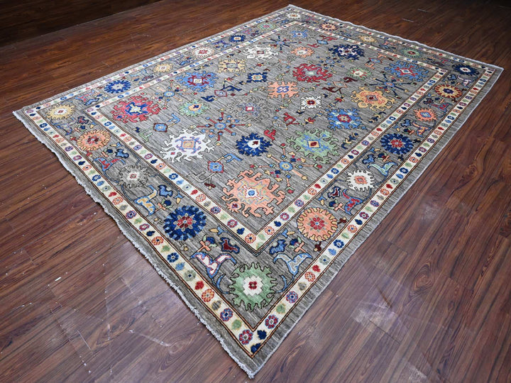 8'10" x 11'7" New Hand Knotted Grey Wool Rectangle Oriental Rug - MOA10289269