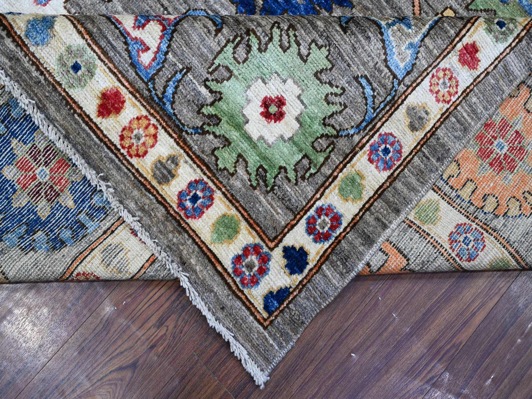 8'10" x 11'7" New Hand Knotted Grey Wool Rectangle Oriental Rug - MOA10289269