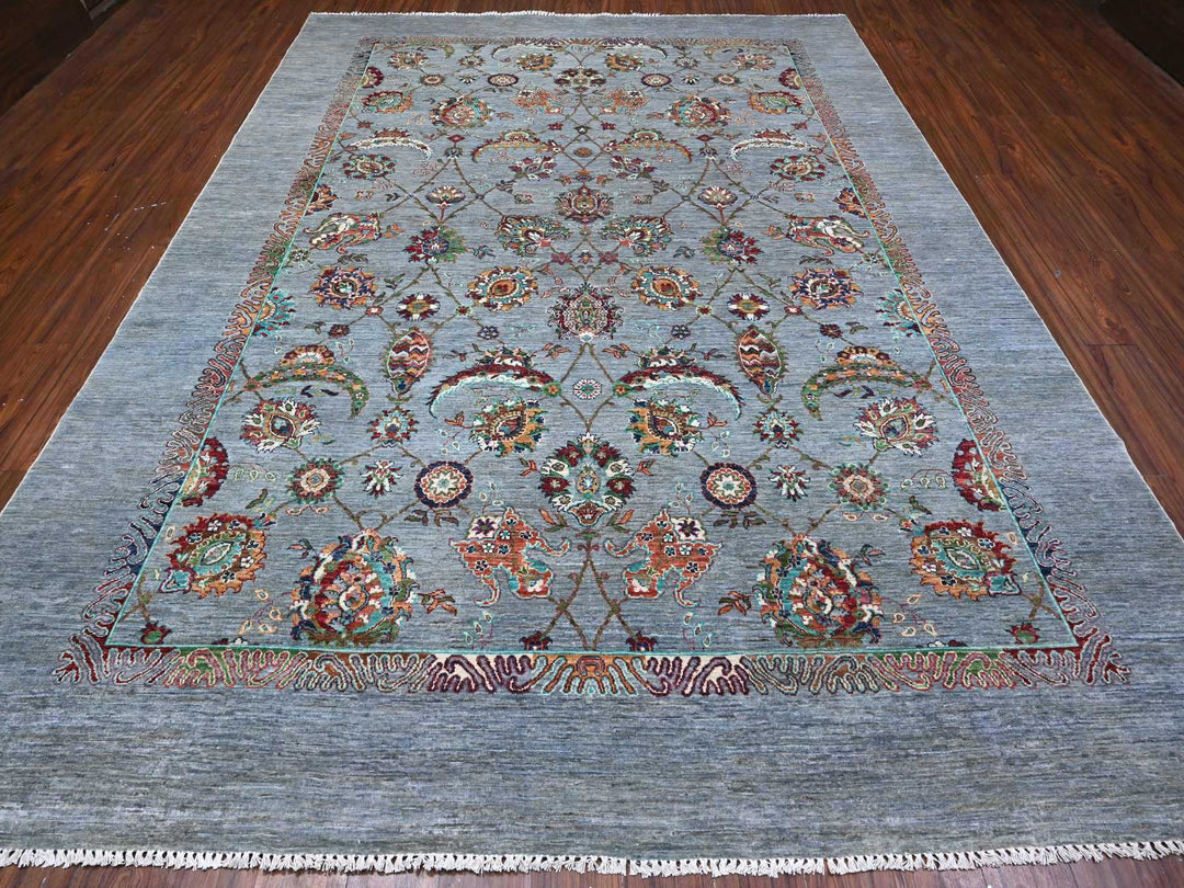 8'10" x 11'11" New Hand Knotted Grey Wool Rectangle Oriental Rug - MOA10289277