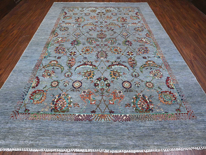 8'10" x 11'11" New Hand Knotted Grey Wool Rectangle Oriental Rug - MOA10289277