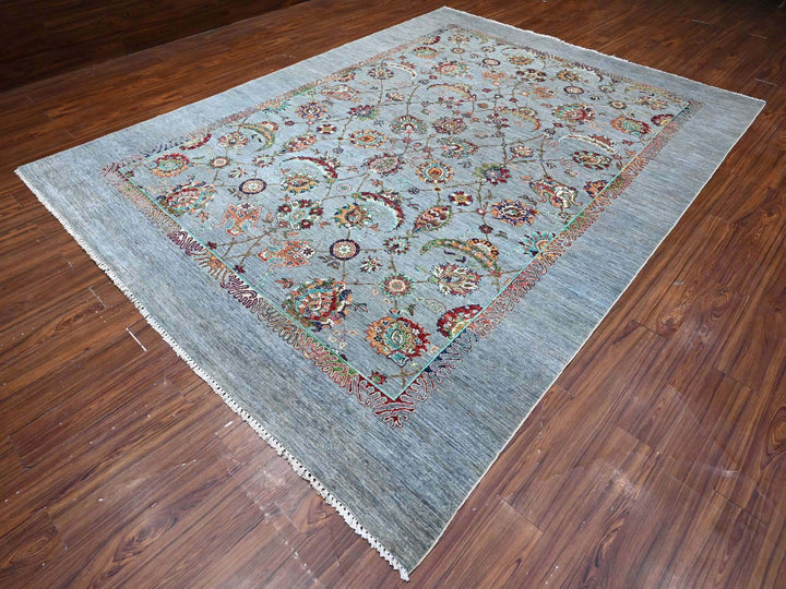 8'10" x 11'11" New Hand Knotted Grey Wool Rectangle Oriental Rug - MOA10289277