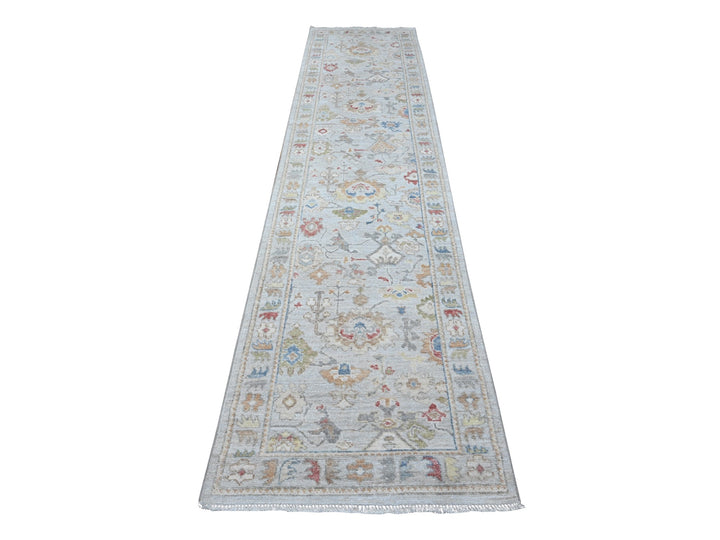 2'9" x 12'0" New Hand Knotted Grey Wool Runner Oriental Rug - MOA10289279
