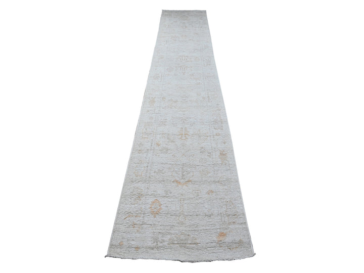 2'5" x 13'7" New Hand Knotted Grey Wool Runner Oriental Rug - MOA10289280