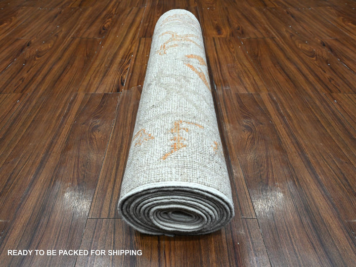 2'5" x 13'7" New Hand Knotted Grey Wool Runner Oriental Rug - MOA10289280