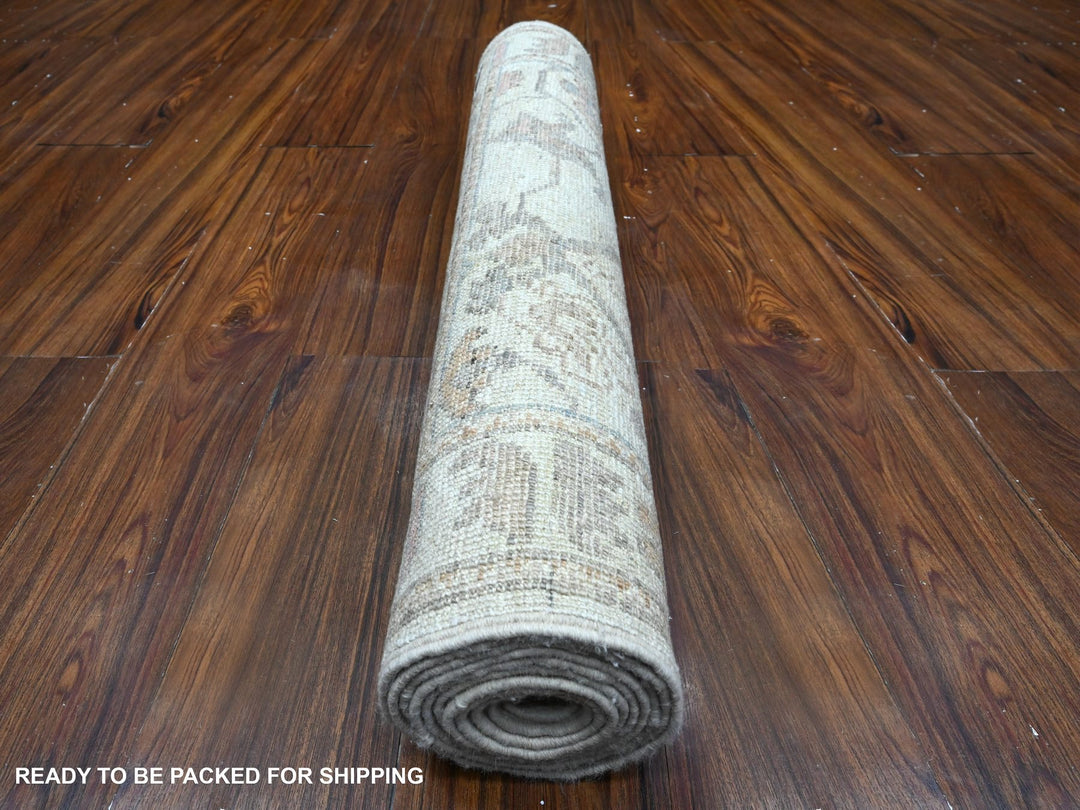 2'10" x 9'11" New Hand Knotted Ivory Wool Runner Oriental Rug - MOA10289283