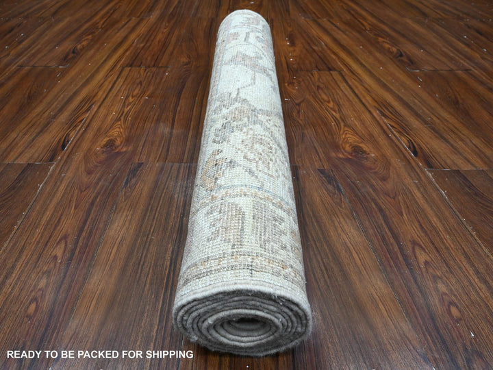 2'10" x 9'11" New Hand Knotted Ivory Wool Runner Oriental Rug - MOA10289283