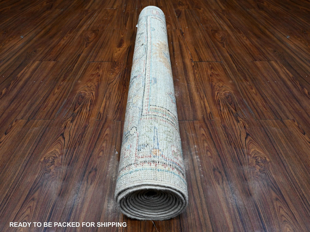 3'11" x 10'8" New Hand Knotted Blue Wool Runner Oriental Rug - MOA10289290