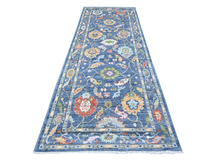4'1" x 10'7" New Hand Knotted Blue Wool Runner Oriental Rug - MOA10289291
