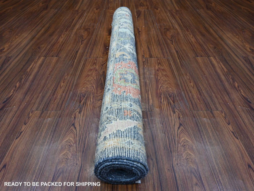 4'1" x 10'7" New Hand Knotted Blue Wool Runner Oriental Rug - MOA10289291