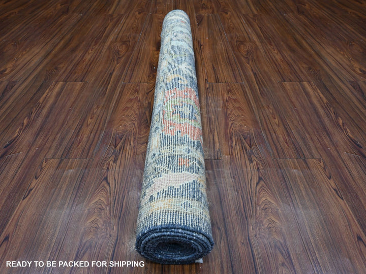 4'1" x 10'7" New Hand Knotted Blue Wool Runner Oriental Rug - MOA10289291