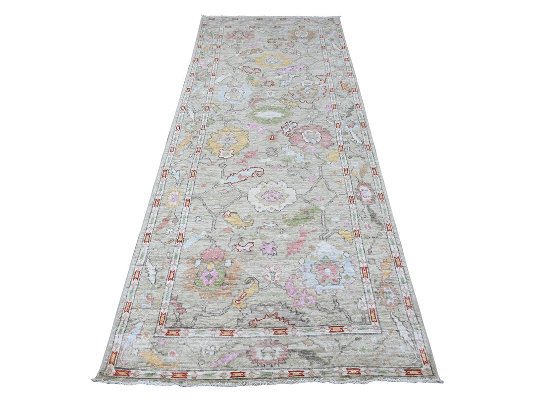 3'9" x 9'7" New Hand Knotted Green Wool Runner Oriental Rug - MOA10289292