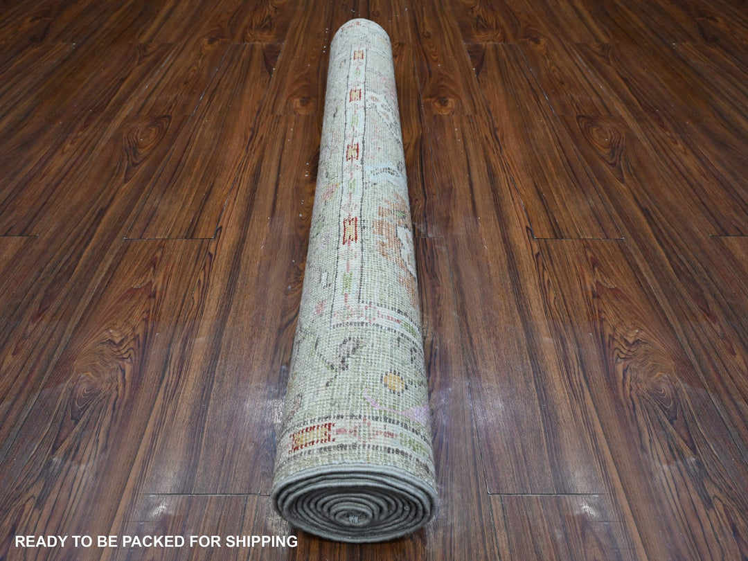 3'9" x 9'7" New Hand Knotted Green Wool Runner Oriental Rug - MOA10289292