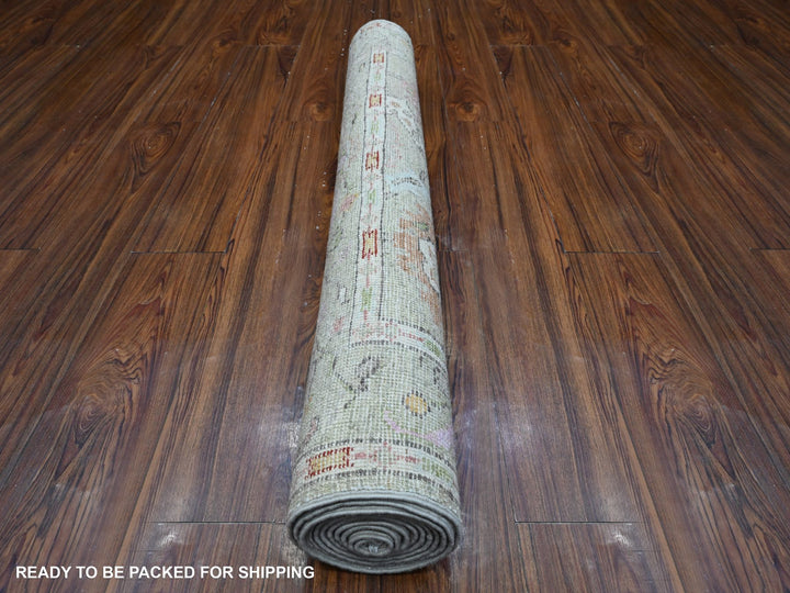 3'9" x 9'7" New Hand Knotted Green Wool Runner Oriental Rug - MOA10289292
