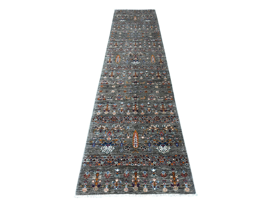 2'9" x 12'0" New Hand Knotted Grey Wool Runner Oriental Rug - MOA10289302
