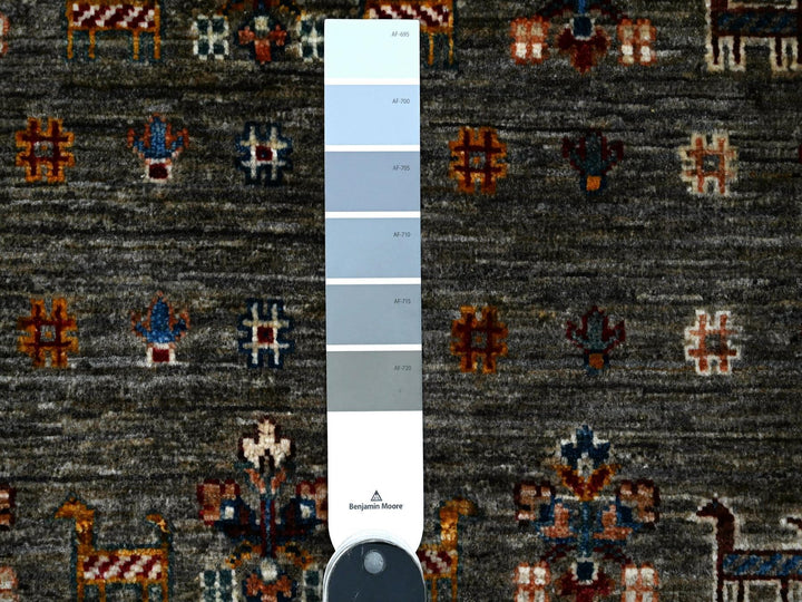 2'9" x 12'0" New Hand Knotted Grey Wool Runner Oriental Rug - MOA10289302