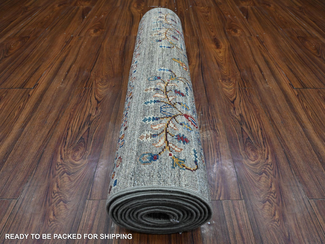 2'9" x 12'0" New Hand Knotted Grey Wool Runner Oriental Rug - MOA10289302